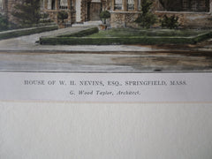W.H. Nevins House, Springfield, MA 1905, Wood Taylor, Original Plan Hand Colored