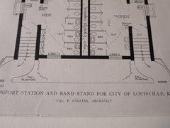Comfort Station, Band Stand Plan, Louisville, KY, V.P. Collins, 1918, Lithograph