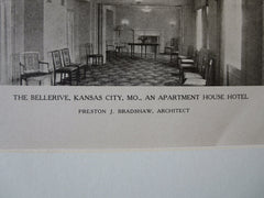 Bellerive Apartment Hotel, Kansas City, MO, Preston J Bradshaw, 1924, Lithograph