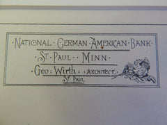 National German American Bank, St Paul, MN, 1884, G Wirth, Archt, Original Plan