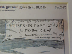 Houses, T E Doying, East 67th Street, New York, 1880, J Ware, Archt., Original