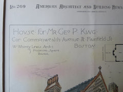 George P. King House, Boston, MA, 1881, Original Plan. W. Whitney Lewis