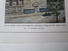 Plaza Home Club Apts, Central Park South, NY, 1911, Original Plan. C.W. Buckham