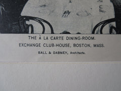 Exchange Club-House, Dining Room, Boston, MA, Ball & Dabney, 1895, Lithograph