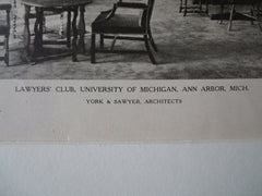 Lawyers' Club, Interior, U of MI, Ann Arbor, MI, York & Sawyer, 1924, Lithograph