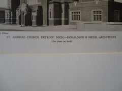 St. Ambrose Church, Exterior, Detroit, MI, Donaldson & Meier, 1928, Lithograph