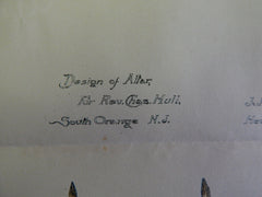 Altar for Rev. Charles Hull, South Orange, NJ, 1890, Original Plan Hand Colored