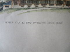 Hotel Castleton, New Brighton, Staten Island, NY 1890 Original Plan Hand Colored