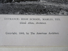 High School, Entrance, Marlin, TX, Glenn Allen, Archt., 1905, Lithograph