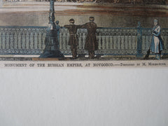 Monument Russian Empire, Novgorod, Russia, 1877. Original Plan Hand Colored