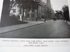 Harkness Memorial Tower, Yale, New Haven, CT, J G Rogers, 1921, Lithograph