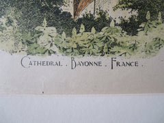 Cathedral, Bayonne, France, 1893, Original Plan Hand Colored