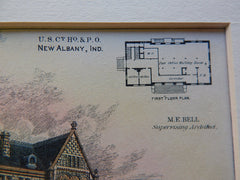 US Court House, Post Office, New Albany, IN, 1886, Original Plan