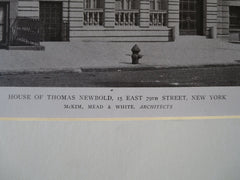 T. Newbold House Exterior, E 79th St, NY, McKim, Mead & White, 1919, Lithograph