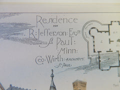 Residence for R Jefferson, St Paul, MN, 1884, George Wirth, Archt, Original Plan