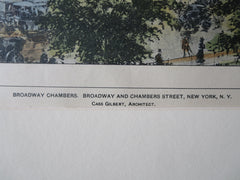 Broadway Chambers, New York, 1900, Cass Gilbert, Original Plan Hand Colored