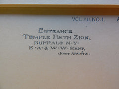Temple Beth Zion, Buffalo, NY, E.A & W.W. Kent, Architects, 1890, Original Plan
