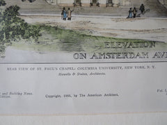 St. Pauls, Columbia Univ, NY, 1905. Howells/Stokes, Original Plan Hand Colored