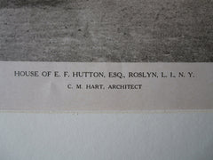E.F. Hutton House, Exterior, Roslyn, LI, NY, C.M. Hart, 1923, Lithograph