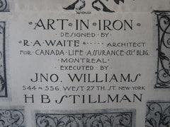 Canada Life Assurance, Iron Work, Montreal, Quebec, R.A. Waite, 1896, lithograph