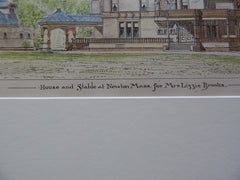 Lizzie Brooks House & Stable, Newton, MA, 1884, Original Hand Colored