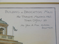 Theatre, Masonic Hall, Town Offices Building, Brockton, MA, 1884, Original Plan