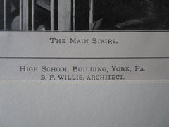 High School Building, York, PA, B.F. Willis, 1900, Lithograph