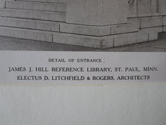 James J Hill Library, Entrance, St Paul, MN, Litchfield/Rogers, 1921, Lithograph