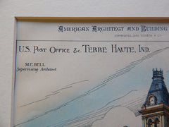US Post Office, Terra Haute, IN, 1886, Hand Colored, Original Plan