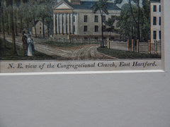 Miniature, Congregational Church, East Hartford, CT, 1836 Hand Colored, Original