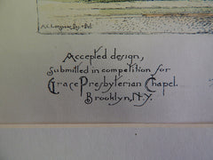 Grace Presbyterian Chapel, Brooklyn, NY, 1890, Original Plan Hand Colored