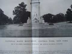 National Maine Monument, Central Park in New York NY, 1913. H. Van Buren Magonigle