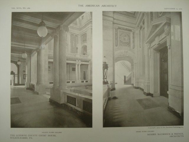 Galleries in the Luzerne County Court House, Wilkes-Barre PA, 1909. McCormick & French. Photograph