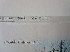 George Draper Memorial Church, Hopedale, MA, 1900, Original Plan Hand Colored -