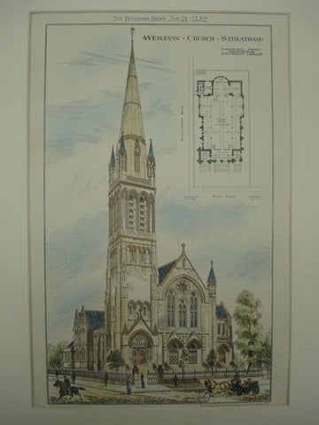 Wesleyan Church, Streatham, England, 1882. Charles Bell. Original Plan