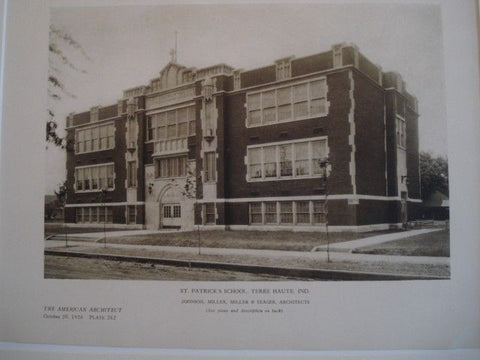 St. Patrick's School, Terre Haute IN, 1926. Johnson, Miller & Yeager. Lithograph