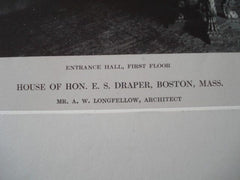 House of Hon. E. S. Draper, Boston MA, 1912. A. W. Longfellow. Lithograph