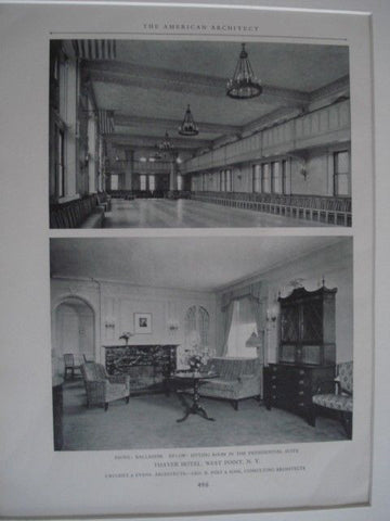 Thayer Hotel,  West Point NY, 1926. Caughey & Evans. Lithograph