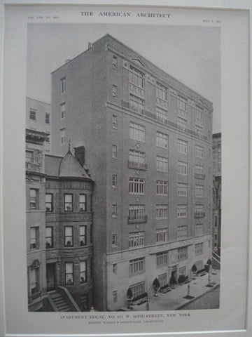 Apartment House, No. 311 W. 89th St., New York NY, 1915. Wallis & Goodwillie. Lithograph