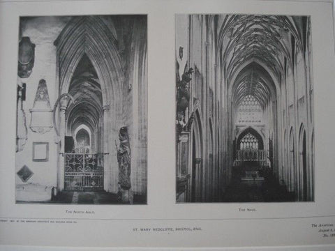 St. Mary Redcliffe in Bristol, England, 1901. Lithograph
