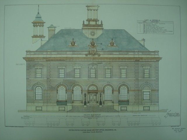 US Custom House and Post Office, Brunswick GA, 1902. James Knox Taylor. Original Plan