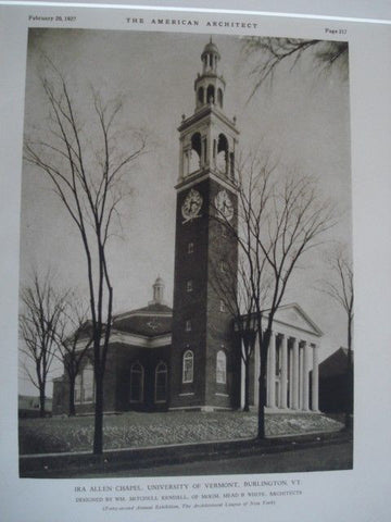 IRA Allen Chapel: University of Vermont, Burlington VT, 1927. Wm. Mitchell Kendall