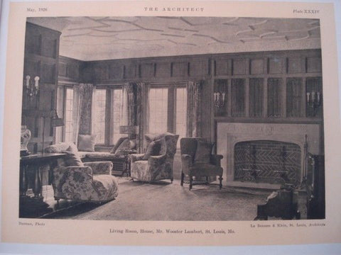 Living Room: House for Mr. Wooster Lambert, St. Louis MO, 1926. La Beaume & Klein