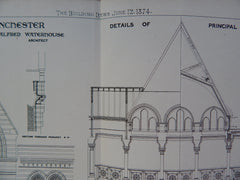 Owen's College, Manchester, UK, A Waterhouse, Arch., 1874, Original Plan