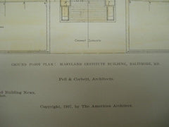 Plan of the Maryland Institute Building in Baltimore MD, 1907. Pell & Corbett. Original Plan