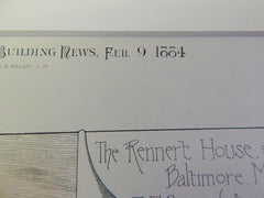 Rennert House, Baltimore, MD, 1884, EF Baldwin, Original Plan