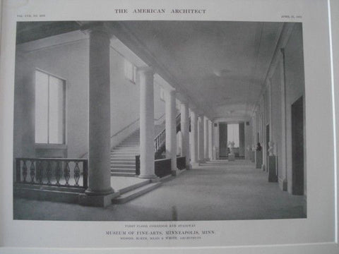 Corridor & Stairway: Museum of Fine-Arts, Minneapolis MN, 1915. McKim, Mead & White