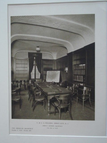 Interior, Y.M.C.A. Building in Jersey City NJ, 1926. John F. Jackson. Lithograph