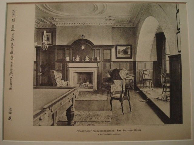 Billiard Room: Hartpury, Gloucestershire, England, 1898. E. Guy Dawber. Lithograph