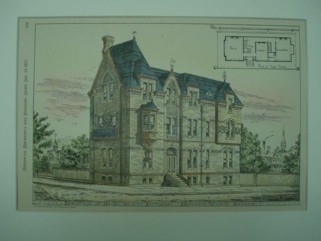 Residence of Mr. G. C. Wilkins in Baltimore MD. 1877. J. Appleton Wilson. Original Plan